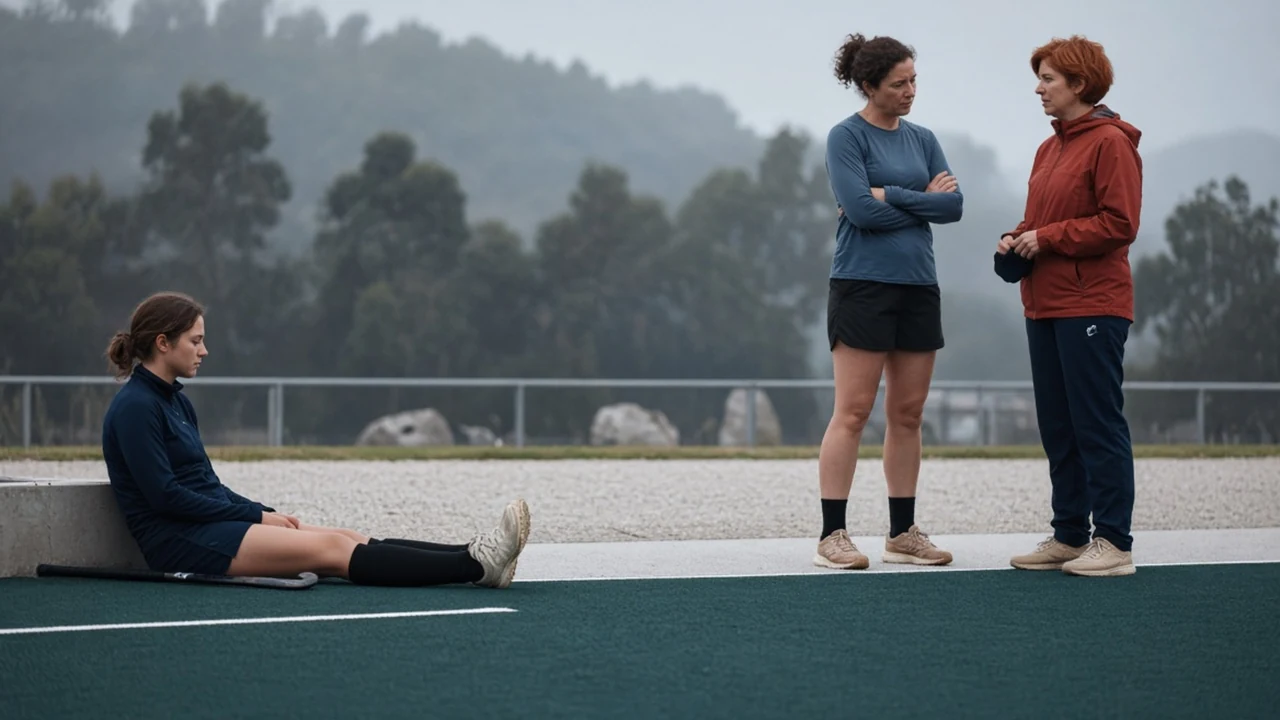 Responsible adults pausing a hockey activity